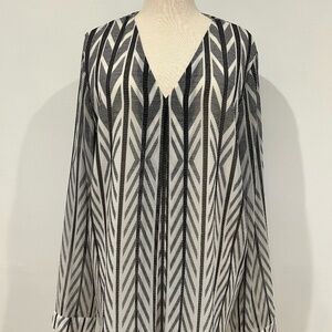 Calvin Klein Black and White Long-Sleeve Blouse, Size Medium